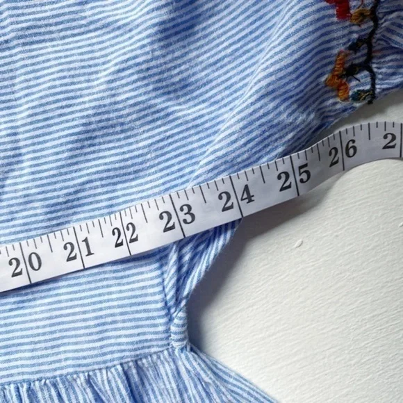 Zara Blue and White Striped Embroidered Shirt Dress with Pockets - Picture 10 of 13